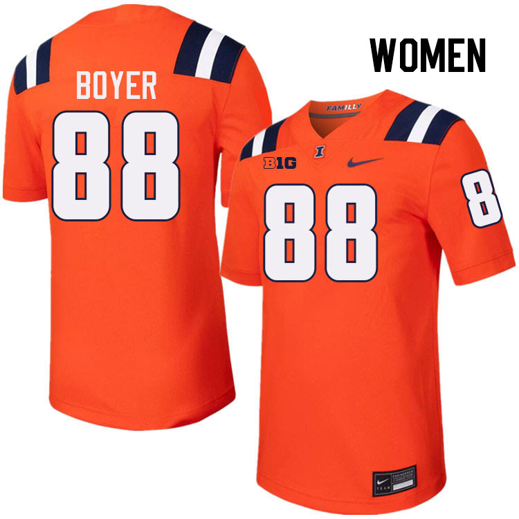 Women #88 Henry Boyer Illinois Fighting Illini College Football Jerseys Stitched-Orange